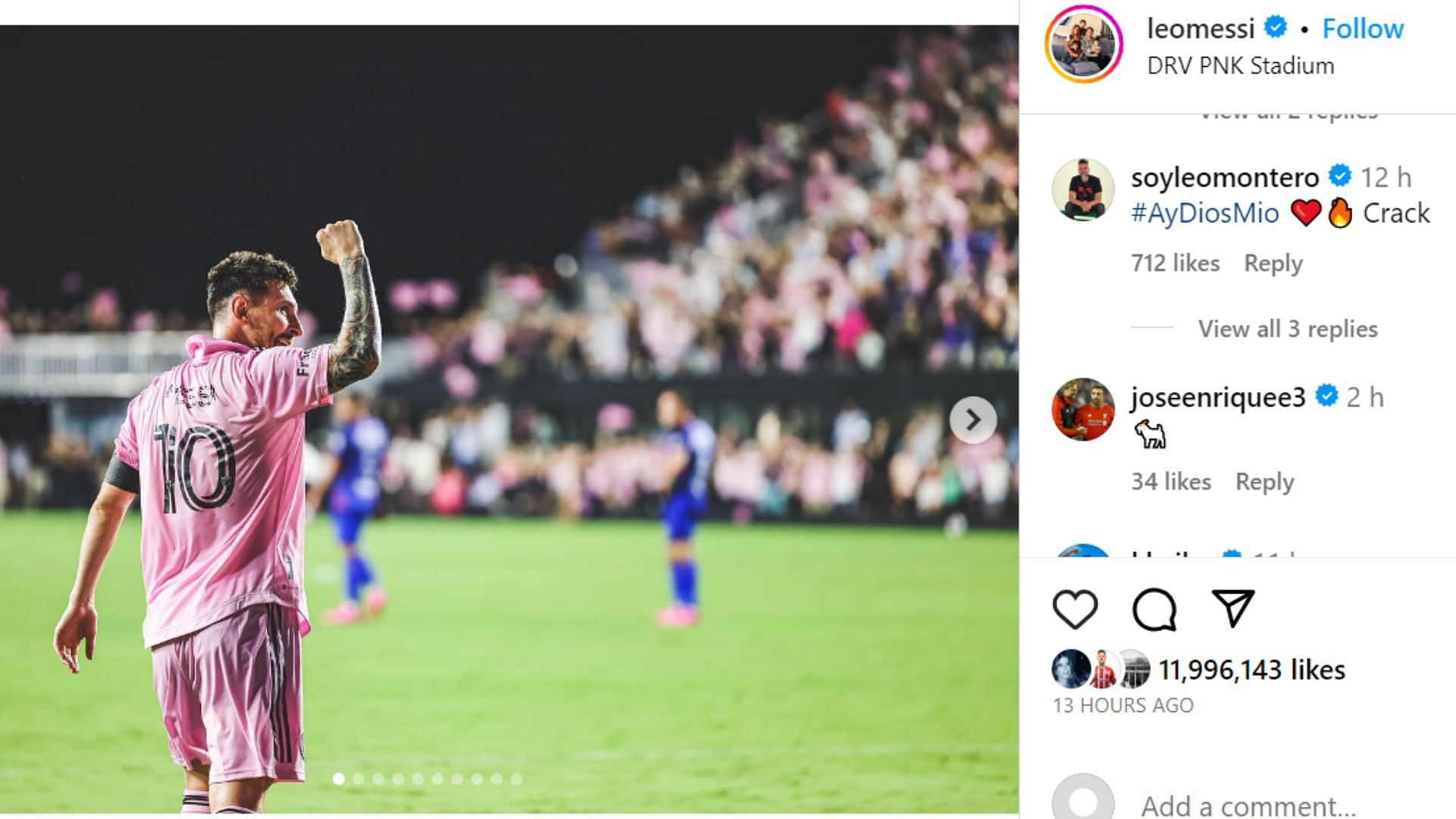 Jose Enrique commented under Lionel Messi's post